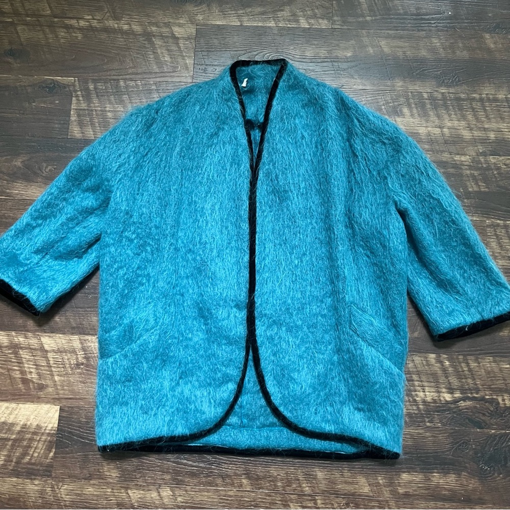 Vintage 70s 80s Mohair wool shaggy cardigan blazer jacket small emerald green